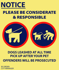 Please clean up after your dog sign vector. Notice to dog owners to clean up animal poop on beach, responsible pet lover. Eps10 vector illustration.