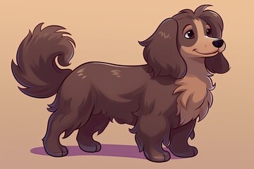 A lovely dog dachshund stands alone in front of a brown backdrop. Generative AI