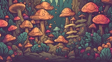 Mushrooms Pattern Background, Image Ai Generated