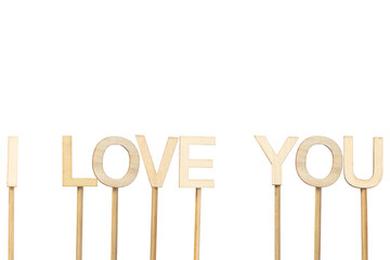 Isolated I love you sign made with individual wooden letters