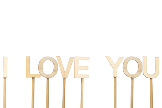 Isolated I love you sign made with individual wooden letters