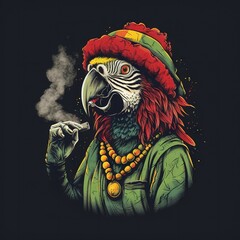 Rastafarian parrot smoking 420