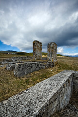 Vezzena Pass: ruins of the cableway station built by the Austro-Hungarian army during the Great War. Levico Terme, Trentino, Italy.