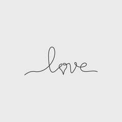 One line love word typography style illustration