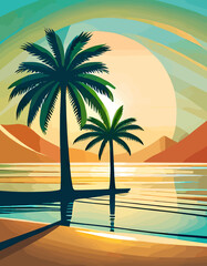 beach with palm trees tshirt design vector