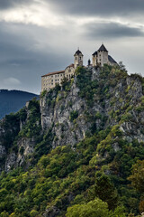 Fototapeta na wymiar Sabiona Monastery is the spiritual cradle of Tyrol. Chiusa Klausen, Isarco Valley, South Tyrol, Italy.
