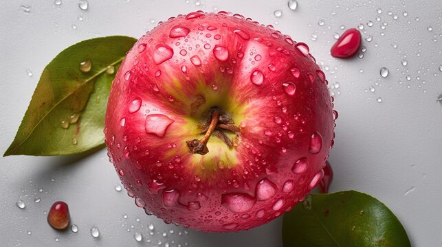 Fresh Pink Apple, With Water Drops On White Background. Close Up