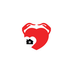 House with heart shape and House icon. Vector . Hand care icon
