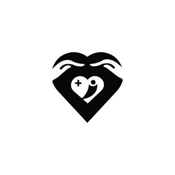 Charity hand care love vector logo . medical icon