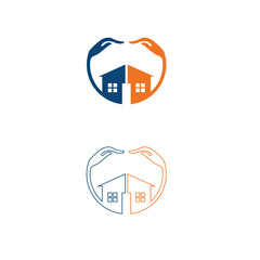 Fototapeta na wymiar Line art hand care house vector logo template design