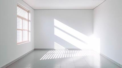 Fototapeta premium Empty room. Interior space, with shadows reflected by the bright daylight coming through the windows. Generative AI