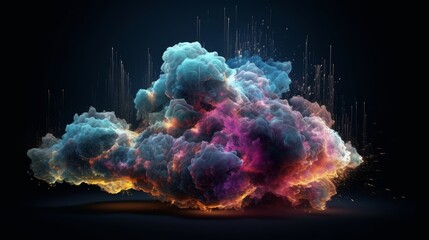 Abstract Cloud Background with Colorful Gradient and Data Streams, AI Generative