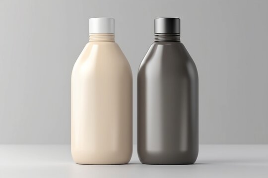 Pair of mockup bottles without labels on a neutral gray background