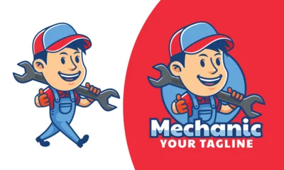 Schilderijen op glas mechanic mascot cartoon logo design © dhridjie
