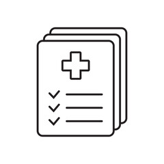 Medical record icon, medical report icon, medical history thin line icon, vector isolated.