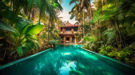 A captivating image of a sumptuous summer villa, nestled in a tropical paradise and offering the perfect fusion of indoor and outdoor luxury living