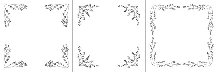 Set of three vector frames. Elegant black and white monochrome ornamental border for greeting cards, banners, invitations. Vector frame for all sizes and formats. Isolated vector illustration.
