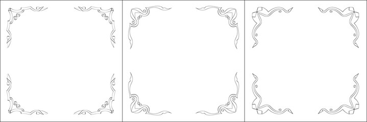 Set of three vector frames. Elegant black and white monochrome ornamental border for greeting cards, banners, invitations. Vector frame for all sizes and formats. Isolated vector illustration.