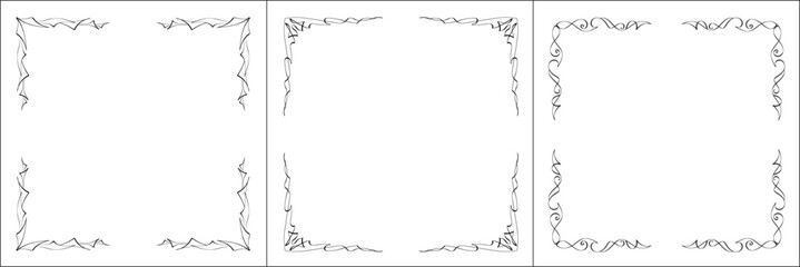 Set of three vector frames. Elegant black and white monochrome ornamental border for greeting cards, banners, invitations. Vector frame for all sizes and formats. Isolated vector illustration.