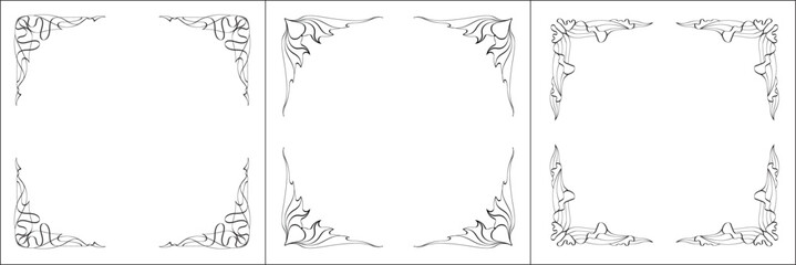 Set of three vector frames. Elegant black and white monochrome ornamental border for greeting cards, banners, invitations. Vector frame for all sizes and formats. Isolated vector illustration.
