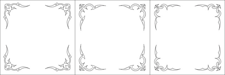 Set of three vector frames. Elegant black and white monochrome ornamental border for greeting cards, banners, invitations. Vector frame for all sizes and formats. Isolated vector illustration.