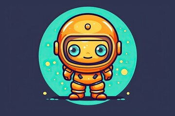 Cartoon image of an affluent but adorable astronaut. flat, cartoon-style design for a scientific business emblem separated. Generative AI