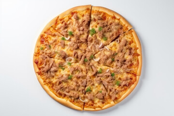 tuna pizza on clean background created with Generative AI technology