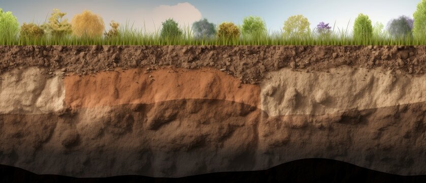 Section of soil with underground water, layers of earth and rocks. Generative AI