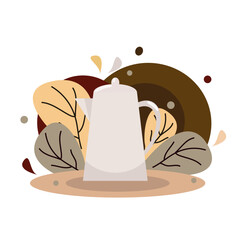 Vector illustration. Beige teapot in a flat style with graphic elements. Vector for food design