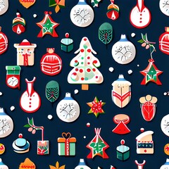 Christmas pattern with cute icons. Xmas decoration. Vector
