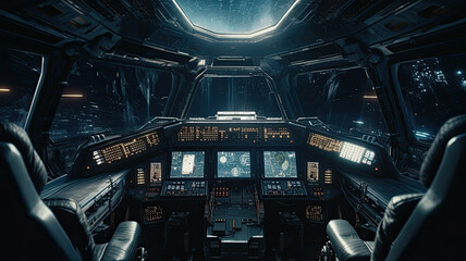 inside a spaceship created with Generative AI technology