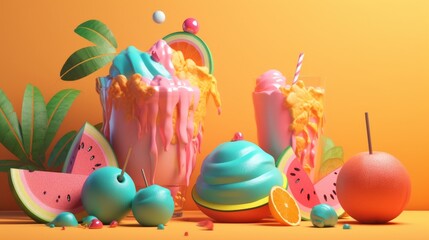 Fototapeta na wymiar Summery Vibes - Delicious and Colorful Ice Creams and Popsicles