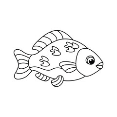 Funny fish cartoon characters vector illustration. For kids coloring book.