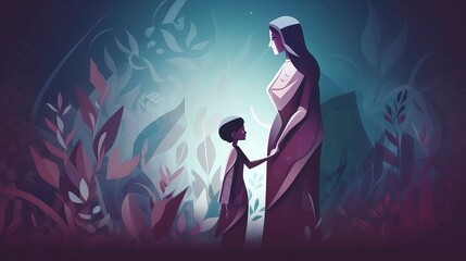 Mothers day greeting cards Ideas with a cute mother and child illustration. Generative AI