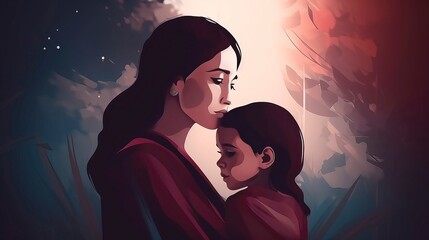 Obraz premium Mothers day greeting cards Ideas with a cute mother and child illustration. Generative AI
