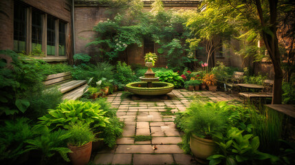 Fototapeta na wymiar A serene garden retreat providing a peaceful respite amidst the city's chaos