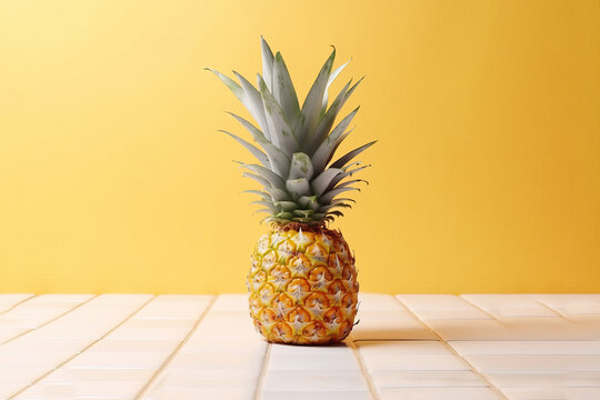 Pineapple isolated on a yellow background. Generative AI