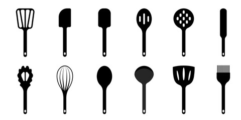 Set of kitchen utensils vector. Icons of objects for cooking in the kitchen. Household kitchen tools. Cooking vector icon.