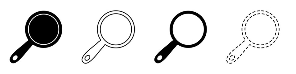 Vector set of frying pans. Kitchen utensils icons set. Pan vector. Frying icon. Frying pan for cooking.