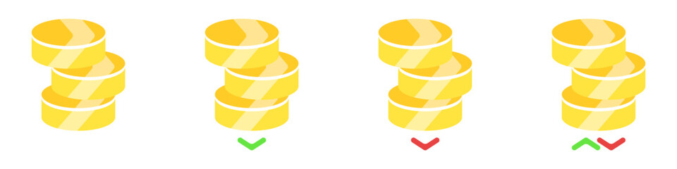 Coins stack vector set. Money growth and earnings fall vector. Finance vector icon. Trading on stock exchanges vector.