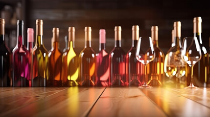 Wine wooden table background. Generative Ai