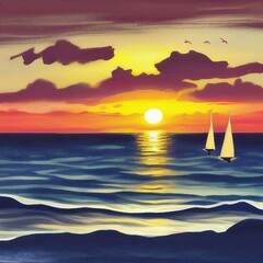 Obraz premium Sunset Over The Ocean - generative AI