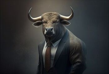 Bull in a suit illustration. AI is generative.