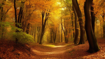 Fototapeta na wymiar autumn forest in the morning, Generative AI