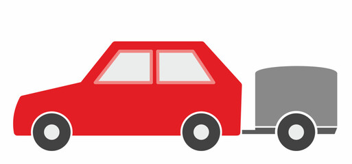 passenger car with truck trailer, red auto with gray trailer on white background, vector illustration
