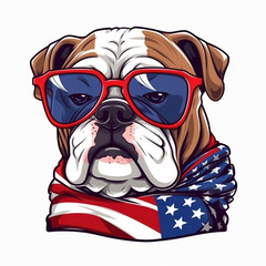 Fototapeta premium Dog and USA flag, independence day 4th July, illustration for print, generative ai