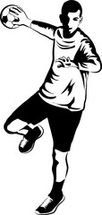 handball player - black and white vector illustration
