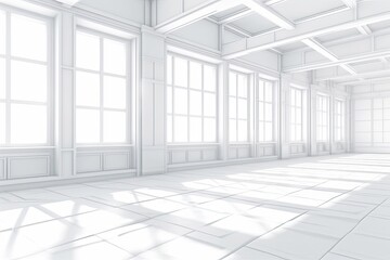 A room with big windows and a cheery bright white paint job. ornamental wall frames. Generative AI