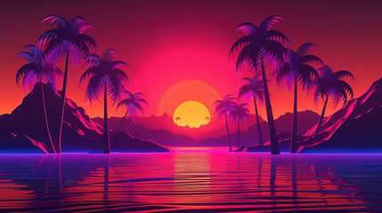 Colorful palm silhouettes wallpaper. Generative Ai