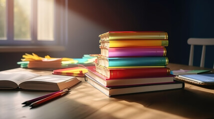 Study at university or school concept, Bright color. Generative Ai